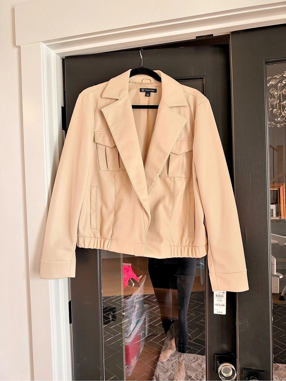 INC International Concepts Faux-Leather Utility Jacket White Large NWT